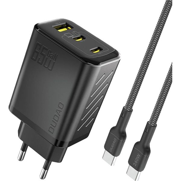 Dudao Dudao A29CEU Adapter 65Watt 2Xusb-C 1Xusb-A (1M USB-C To USB-C Cable Included) Sort-image