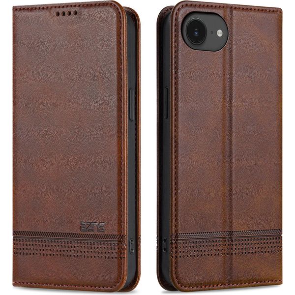 Custodia Per Iphone 16E, Portafoglio Con Chiusura Magnetica E Supporto, Custodia Flip In Pelle Per Iphone 16E Caffè-image