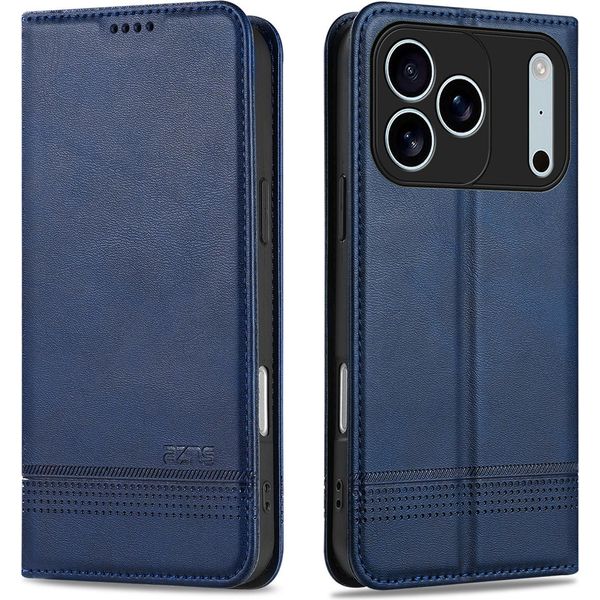 Custodia Per Iphone 17 Pro, Portafoglio Con Chiusura Magnetica E Supporto, Custodia In Pelle Flip Per Iphone 17 Pro Blu-image