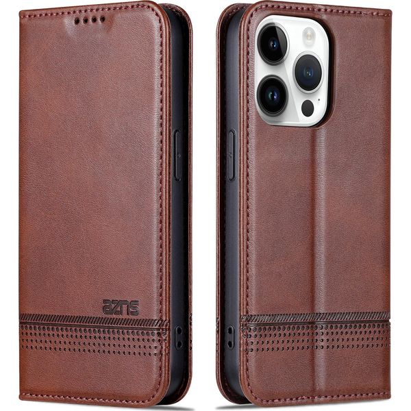 Custodia Per Iphone 15 Pro Max, Portafoglio Con Chiusura Magnetica E Supporto, Custodia Flip In Pelle Per Iphone 15 Pro Max Caffè-image