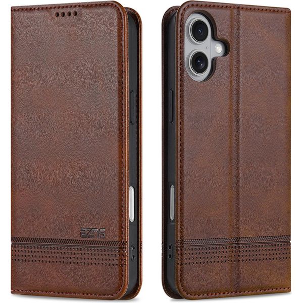 Custodia Per Iphone 16, Portafoglio Con Chiusura Magnetica E Supporto, Custodia In Pelle Flip Per Iphone 16 Caffè-image