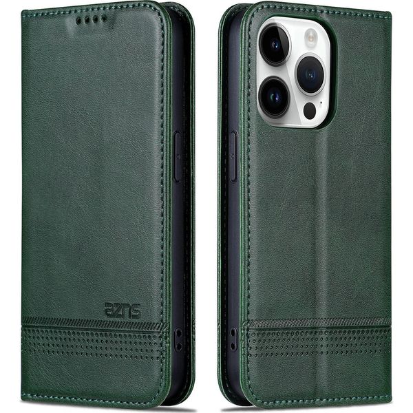 Custodia Per Iphone 15 Pro Max, Portafoglio Con Chiusura Magnetica E Supporto, Custodia In Pelle Flip Per Iphone 15 Pro Max Verde-image