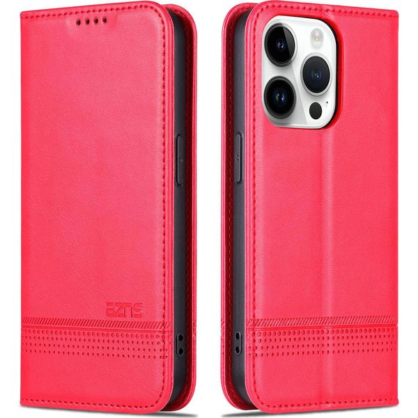 Custodia Per Iphone 15 Pro, Portafoglio Con Chiusura Magnetica E Supporto, Custodia In Pelle Flip Per Iphone 15 Pro Rosa-image