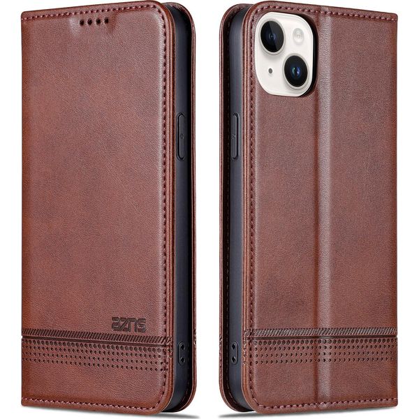 Custodia Per Iphone 15, Portafoglio Con Chiusura Magnetica E Supporto, Custodia In Pelle Flip Per Iphone 15 Caffè-image