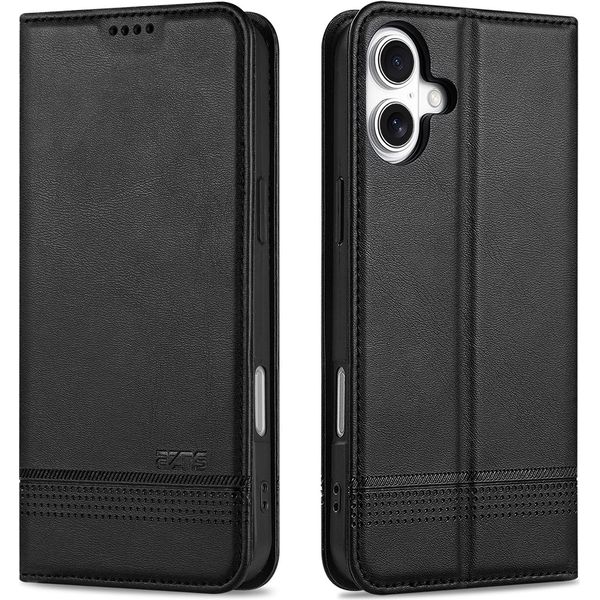 Custodia Per Iphone 16 Plus, Portafoglio Con Chiusura Magnetica E Supporto, Custodia In Pelle Flip Per Iphone 16 Plus Nero-image