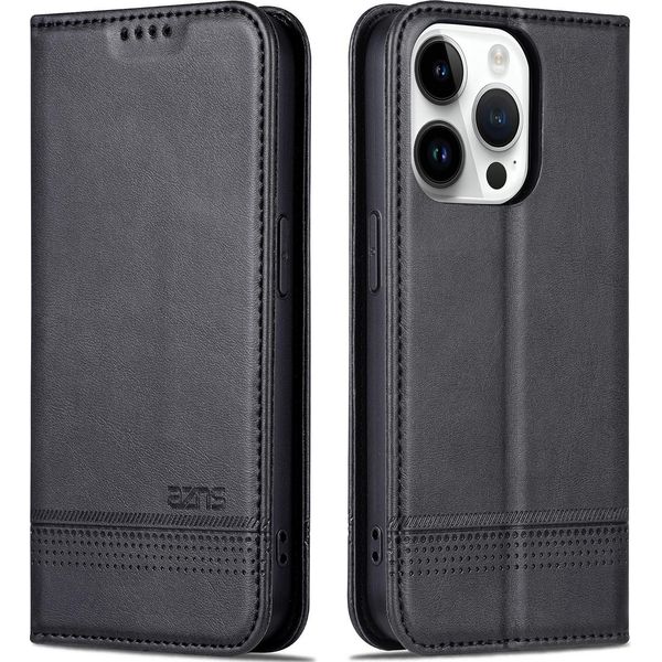 Custodia Iphone 16 Pro, Portafoglio Con Chiusura Magnetica E Supporto, Custodia Flip In Pelle Per Iphone 16 Pro Nero-image