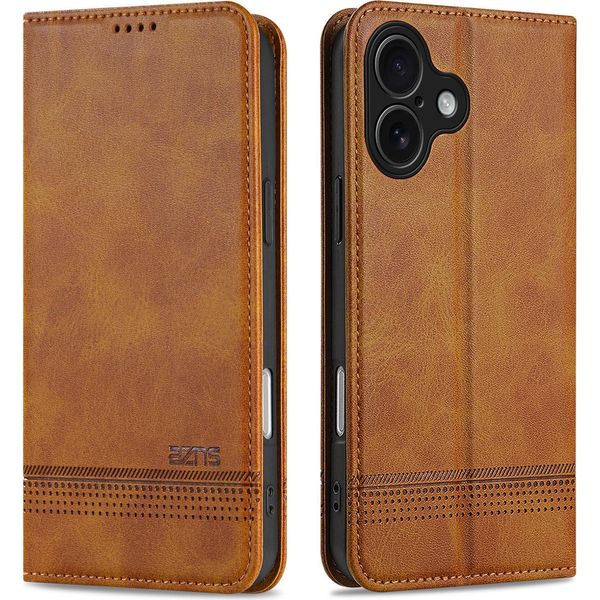 Custodia Iphone 17, Portafoglio Con Chiusura Magnetica E Supporto, Custodia Flip In Pelle Per Iphone 17 Brown-image