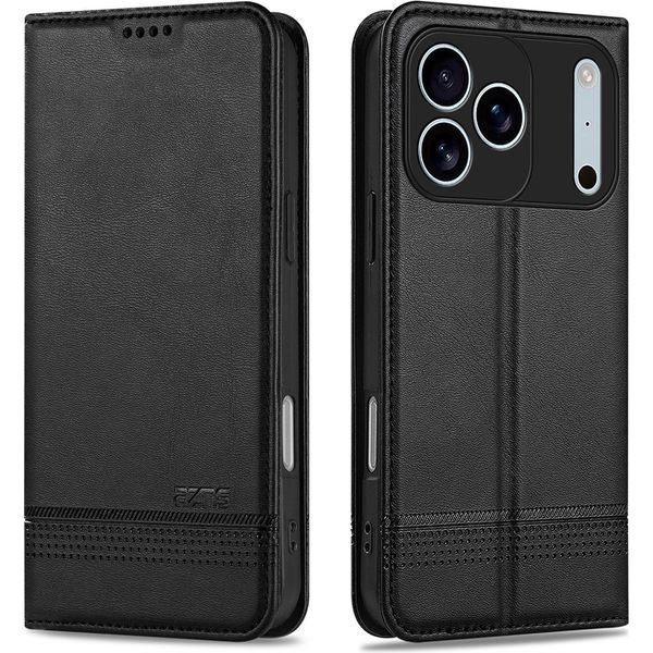 Custodia Per Iphone 17 Pro, Portafoglio Con Chiusura Magnetica E Supporto, Custodia In Pelle Flip Per Iphone 17 Pro Nero-image