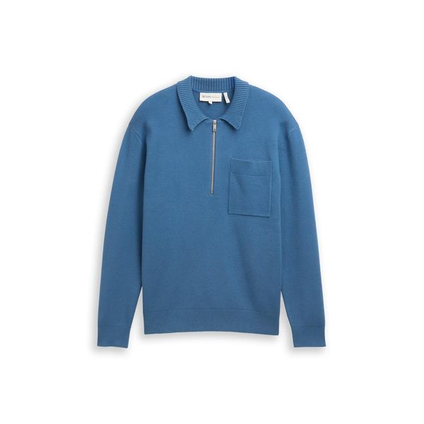 Tom Tailor Denim Herren Relaxed Fit Strickpullover Mit Polokragen, Blau, Uni, Gr. Xl-image