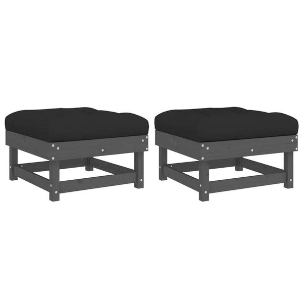 Sgabello Da Giardino Con Cuscino 2 Pz. Legno Di Pino Massiccio Grigio-image
