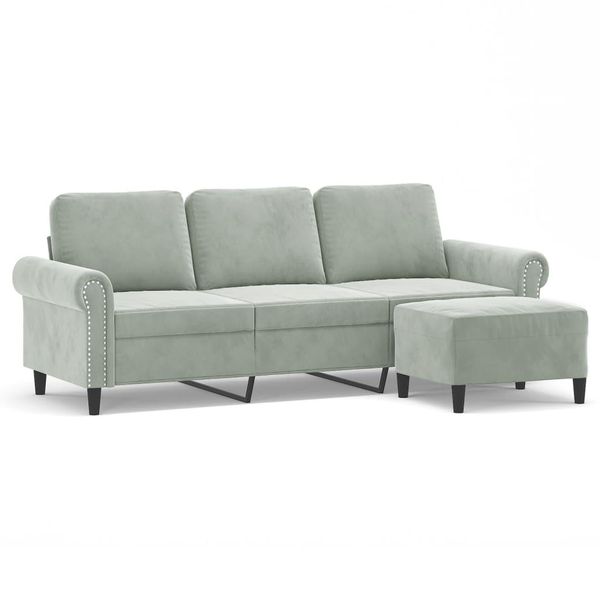 Vidaxl Divano A 3 Posti Con Poggiapiedi In Velluto Grigio Chiaro 180 Cm-image