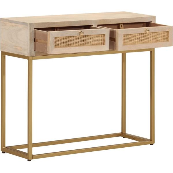 Vidaxl Tavolo Consolle 90X30X76 Cm In Legno Massiccio Di Mango E Ferro-image