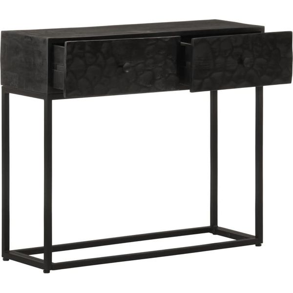 Vidaxl Tavolo Consolle Nero 90X30X76 Cm In Legno Massiccio Di Mango E Ferro-image