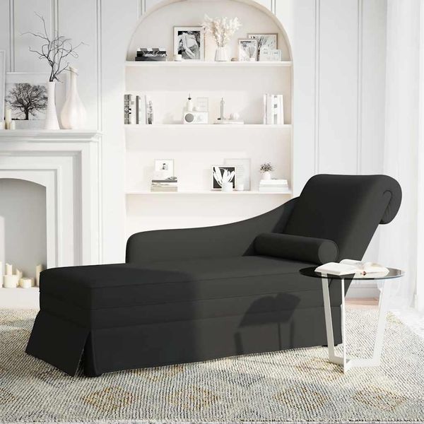 Vidaxl Chaise Longue Con Bracciolo Destro E Bolster In Velluto Nero-image