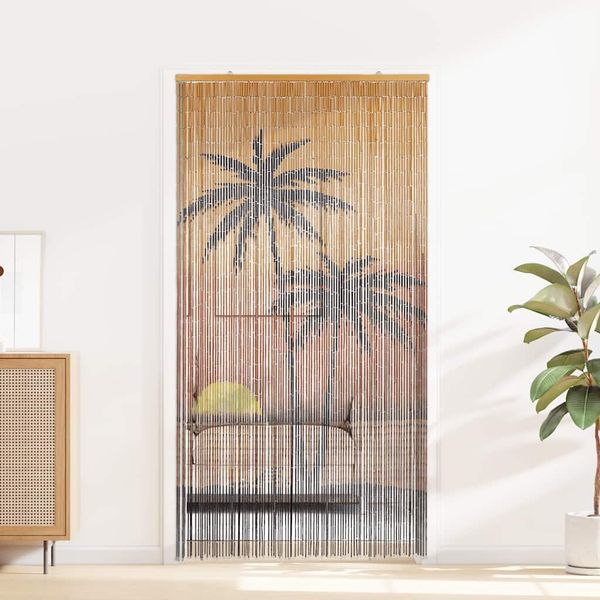 Vidaxl Tenda Per Porta A Insetti Con Stampa Di Palme 100X220 Cm In Bambù-image