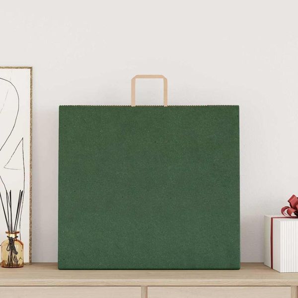 Vidaxl Sacchetti Di Carta 250 Pezzi Con Manici Verde 54X15X49 Cm-image