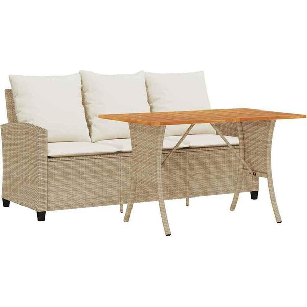 Vidaxl Divano Da Giardino A 3 Posti Con Cuscini E Tavolo Beige Poly Rattan-image