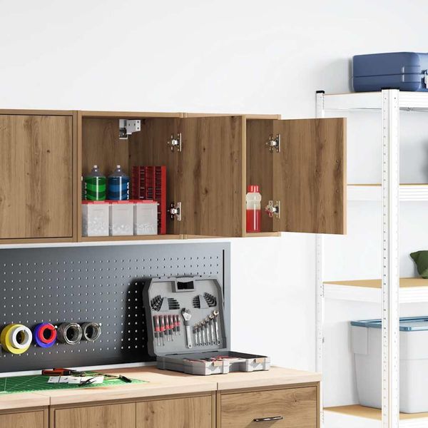 Vidaxl Armadi A Muro Per Garage 2 Pz. Materiale Artigianale In Legno Di Quercia-image