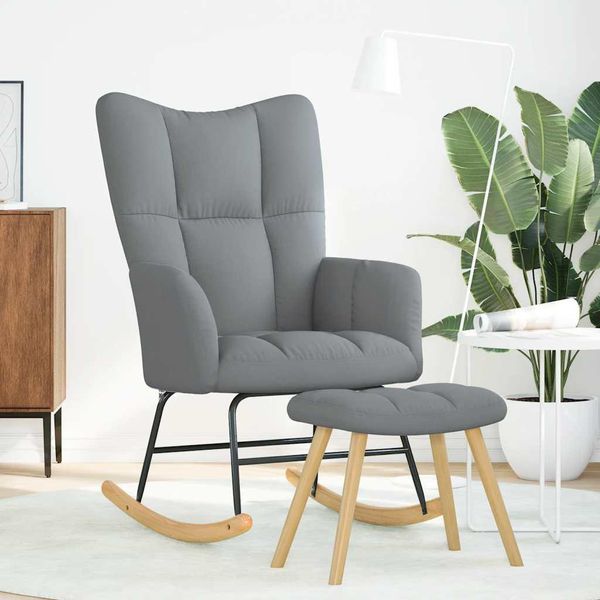 Vidaxl Sedia A Dondolo Con Poggiapiedi In Tessuto Grigio Chiaro-image