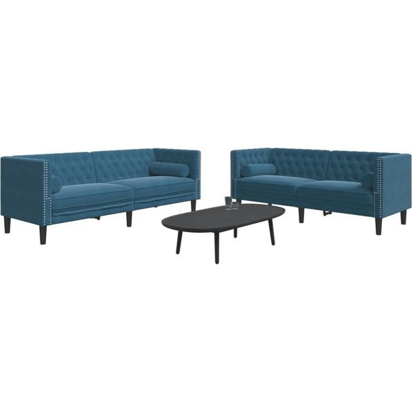Vidaxl Set Di Divani Chesterfield A 2 Pezzi Con Imbottiture In Velluto Blu-image