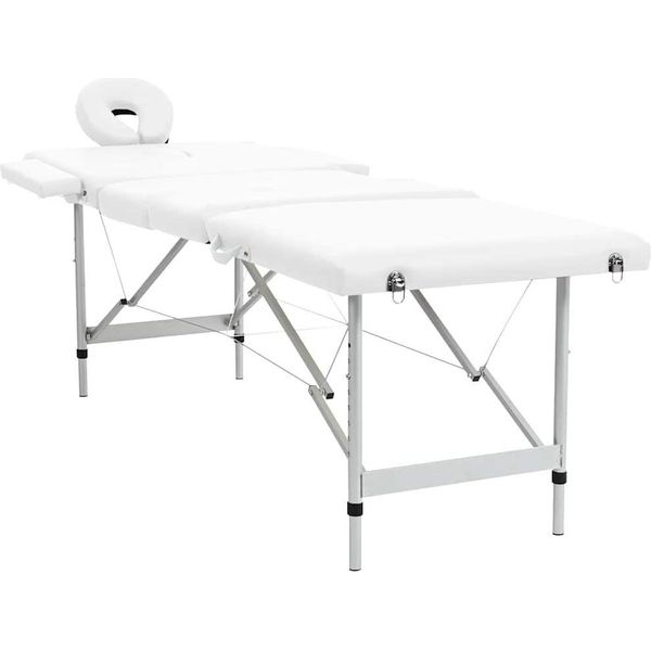 Vidaxl Lettino Da Massaggio Con Struttura In Alluminio, Pieghevole A 4 Zone Bianco Crema-image