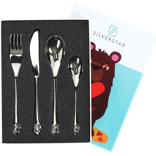 Set Di Posate Per Bambini Orso Con Cuore - 4 Pezzi In Acciaio Inox - Lavabile In Lavastoviglie-image