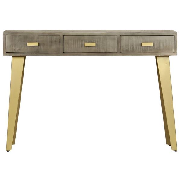 Tavolo Consolle Grigio Con Ottone 110 X 35 X 76 Cm In Legno Massiccio Di Mango-image