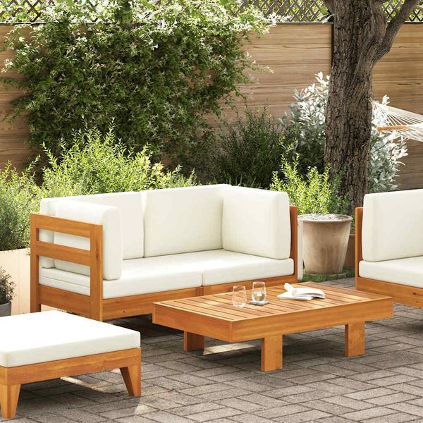 Set Da Giardino A 2 Pezzi Con Cuscini In Legno D'acacia Bianco Crema-image