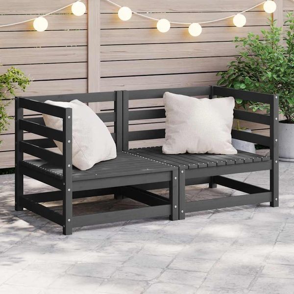 Divani Da Giardino Angolari 2 Pz. Legno Di Pino Massiccio Grigio-image