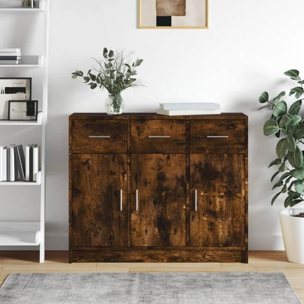 Vidaxl Credenza Rovere Affumicato 91X28X75 Cm Materiale A Base Di Legno-image