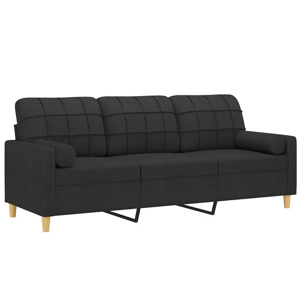 Divano A 3 Posti Con Cuscini Decorativi In Tessuto Nero Da 180 Cm-image