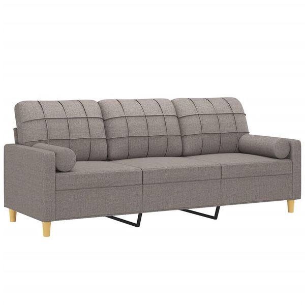 Divano A 3 Posti Con Cuscini Decorativi In Tessuto Taupe 180 Cm-image