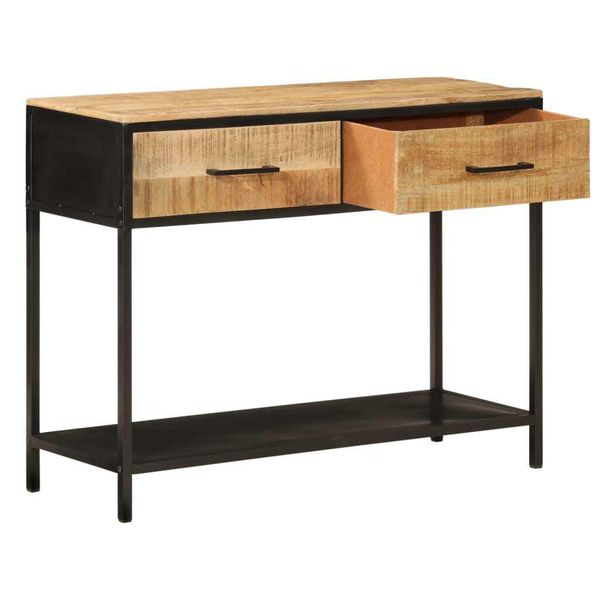 Tavolo Consolle 100X35X76 Cm In Legno Massiccio Di Mango E Ferro-image