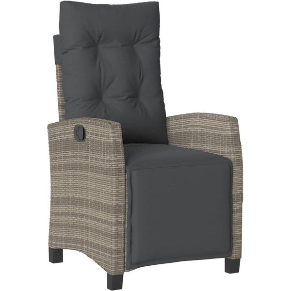 Vidaxl Poltrona Da Giardino Con Poggiapiedi Regolabile In Poly Rattan Grigio-image