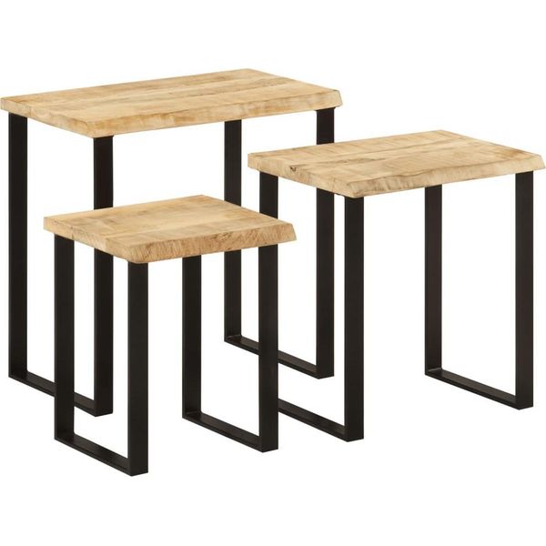 Set Tavoli Con Bordo Ad Albero 3 Pezzi. Legno Di Mango Massiccio-image