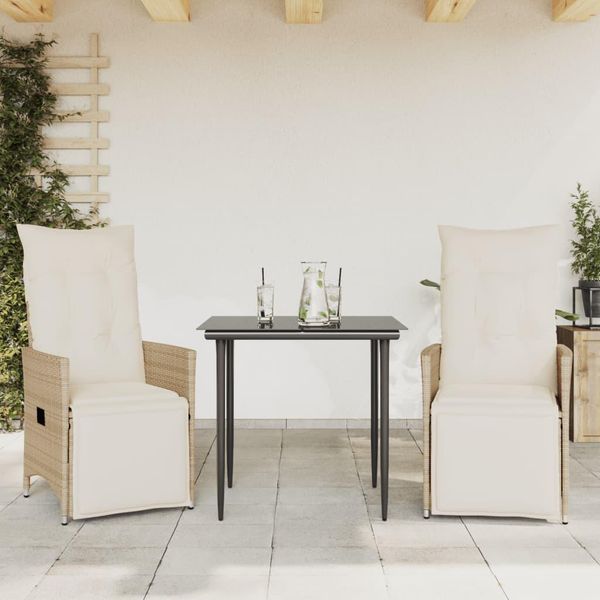 Vidaxl Poltrona Da Giardino Con Cuscino 2 Pz. Regolabile In Poly Rattan Beige-image