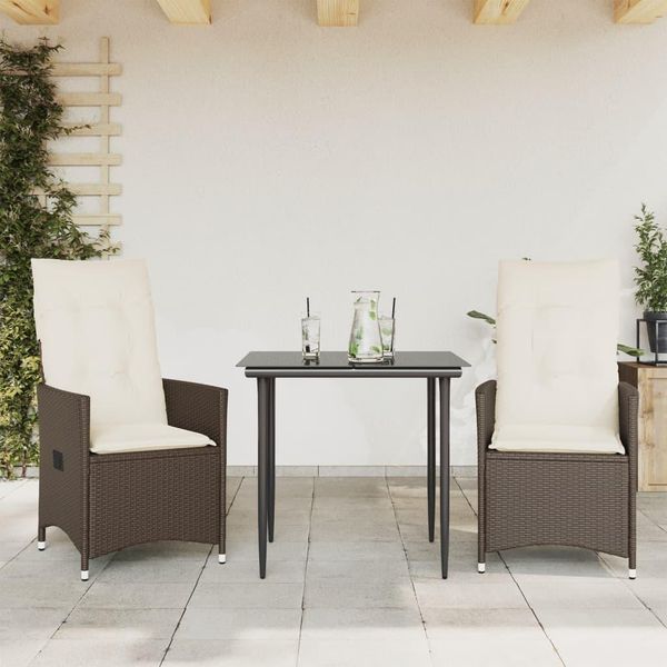 Vidaxl Poltrona Da Giardino Con Cuscino 2 Pz. Regolabile In Poly Rattan Marrone-image