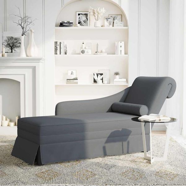 Vidaxl Chaise Longue Con Bracciolo Destro In Velluto Grigio Scuro-image