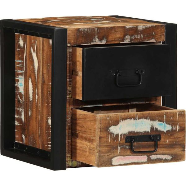 Vidaxl Comodino Multicolore 40X35X40 Cm Legno Di Recupero Legno Massiccio-image