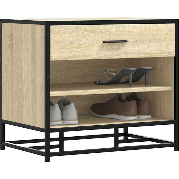 Vidaxl Panca Per Scarpe Rovere Sonoma 60X40X53,5 Cm Materiale A Base Di Legno E Metallo-image