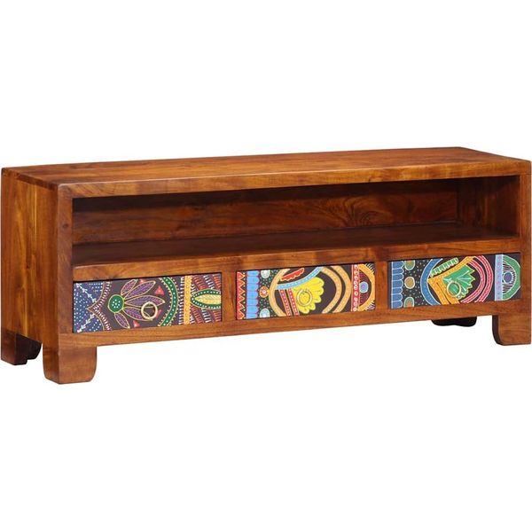 Vidaxl Mobile Tv Multicolore 110X30X40 Cm In Legno Massiccio Di Acacia-image