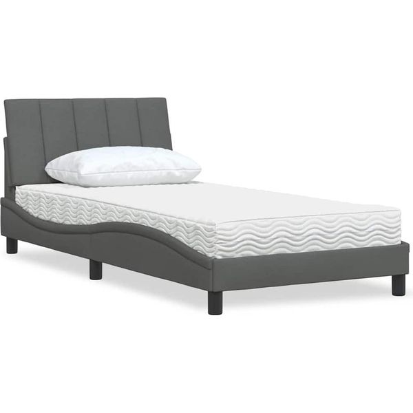Vidaxl Letto Con Materasso "Hanko"" Grigio Scuro 100X200 Cm Tessuto"-image