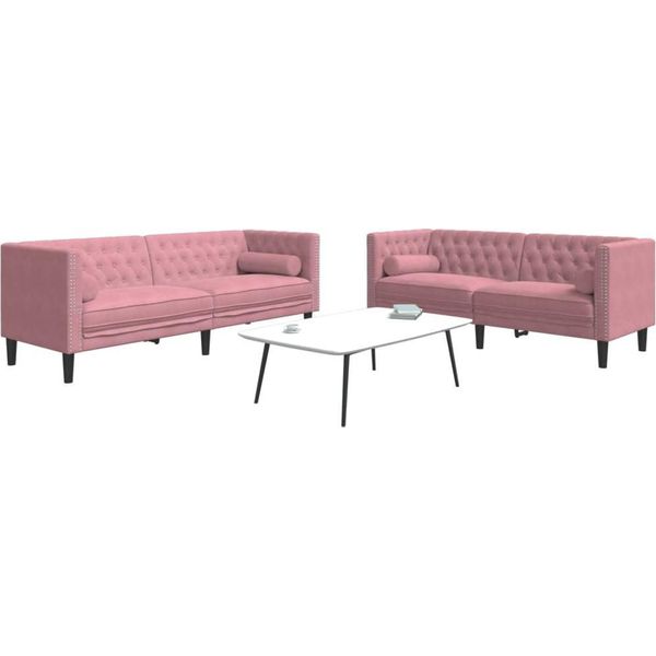 Vidaxl Set Di Divani Chesterfield A 2 Pezzi Con Imbottiture Velluto Rosa-image