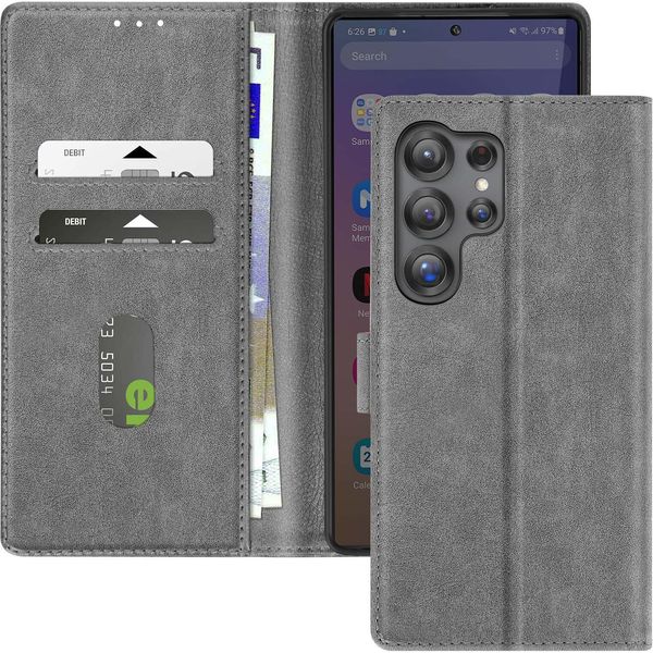 Avizar, Custodia In Ecopelle Con Funzione Di Supporto Per Samsung Galaxy S25 Ultra, Grigio-image