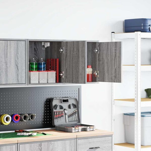 Vidaxl Armadi A Muro Per Garage 2 Pz. Materiale In Legno Grigio Sonoma-image