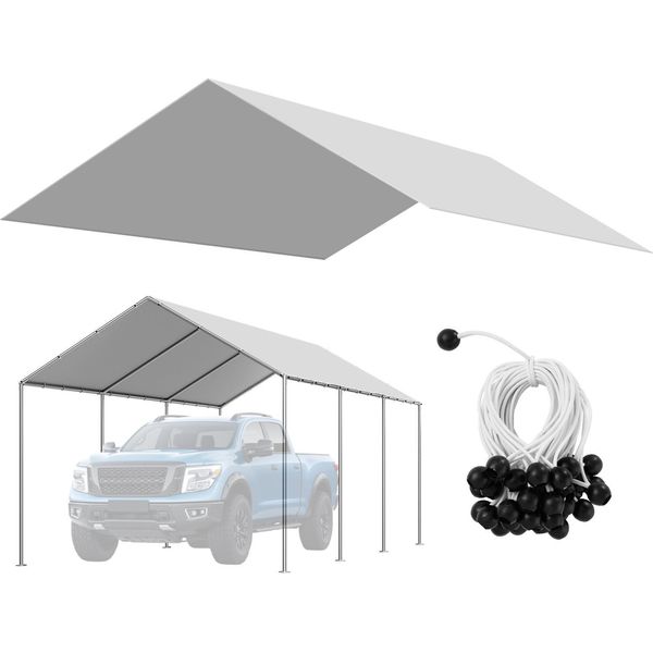 Tetto Sostitutivo Per Carport Vevor, 3,04 X 6 M, Telo Per Garage, Telo Per Ricovero Auto Resistente Ai Raggi Uv, Copertura Per Carport Resistente Con Reti Catturapalloni, Grigio, Telaio Non Incluso Nella Fornitura-image