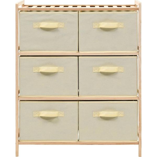 Vidaxl Cassettiera In Vimini Con 6 Cesti In Tessuto Legno Di Cedro Beige-image