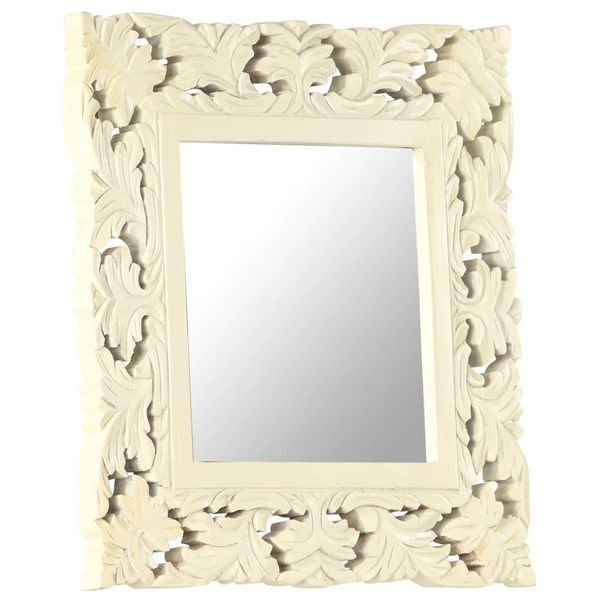 Vidaxl Specchio Intagliato A Mano Bianco 50X50 Cm In Legno Massiccio Di Mango-image