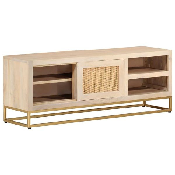 Mobile Tv Vidaxl 110X30X40 Cm In Legno Massiccio Di Mango E Ferro-image