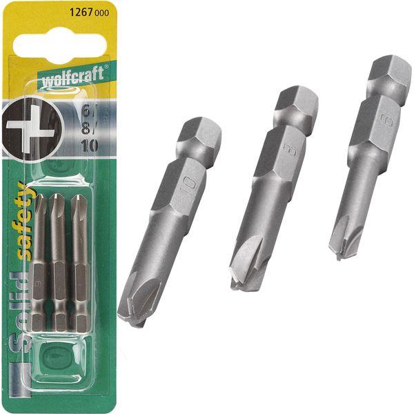 Wolfcraft 3 Pezzi Punte Di Sicurezza 50 Mm, Torq-Set 6, 8, 10 1267000-image